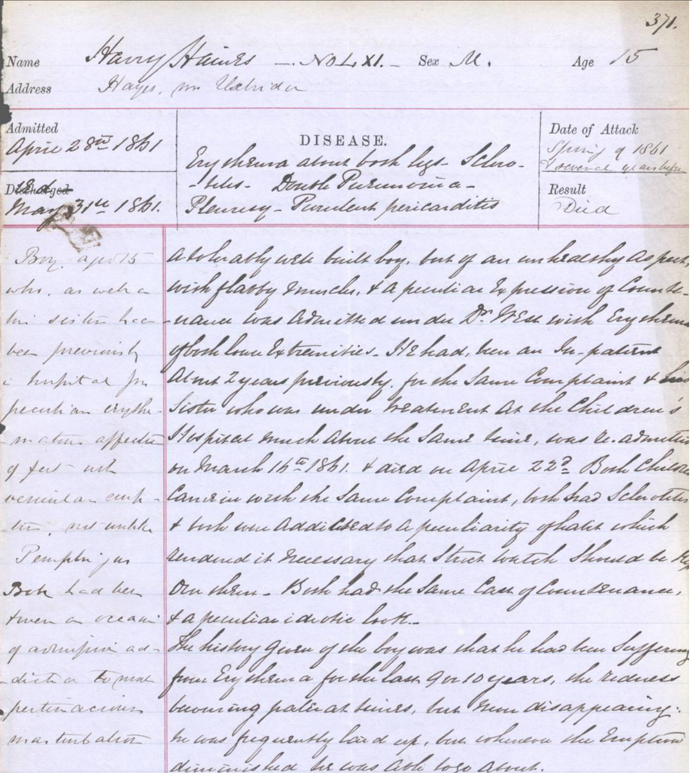 A historical case note showing typical structure