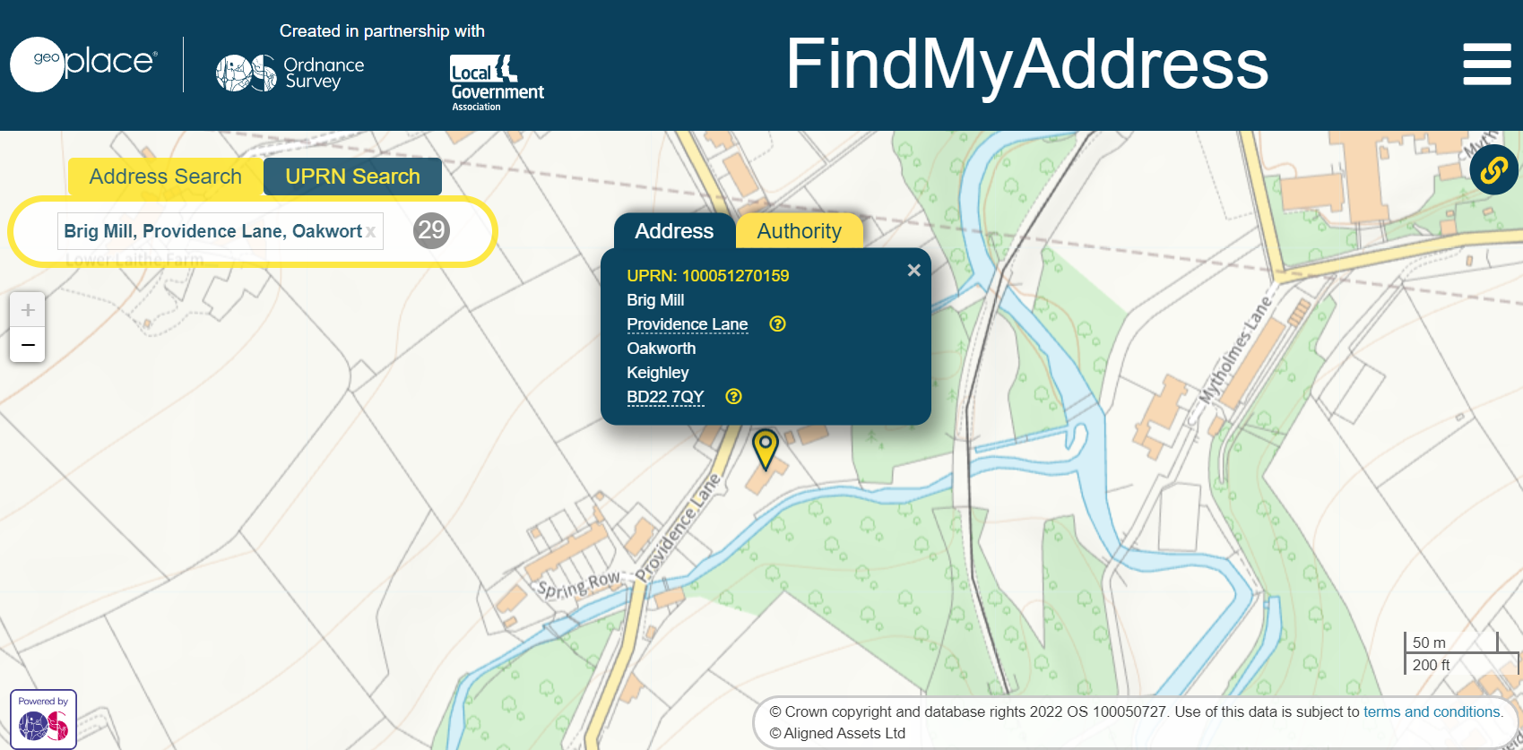 A map showing a Unique Property Reference Number